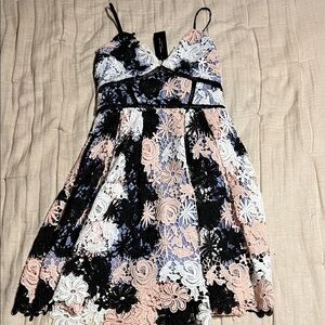 Romeo & Juliet Couture Black and Pink Lace Dress